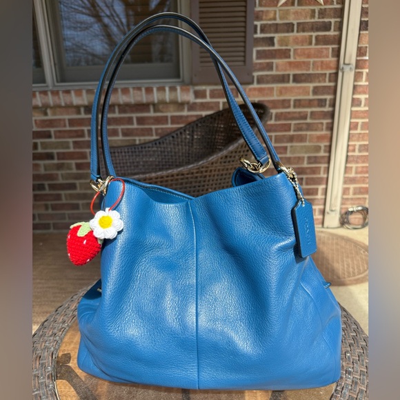 Coach Handbags - Coach Blue Pebbled Leather Shoulder Bag